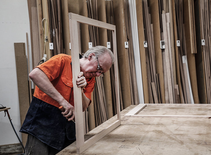 Stephen manufacturing a custom timber window in the McKay Joinery workshop