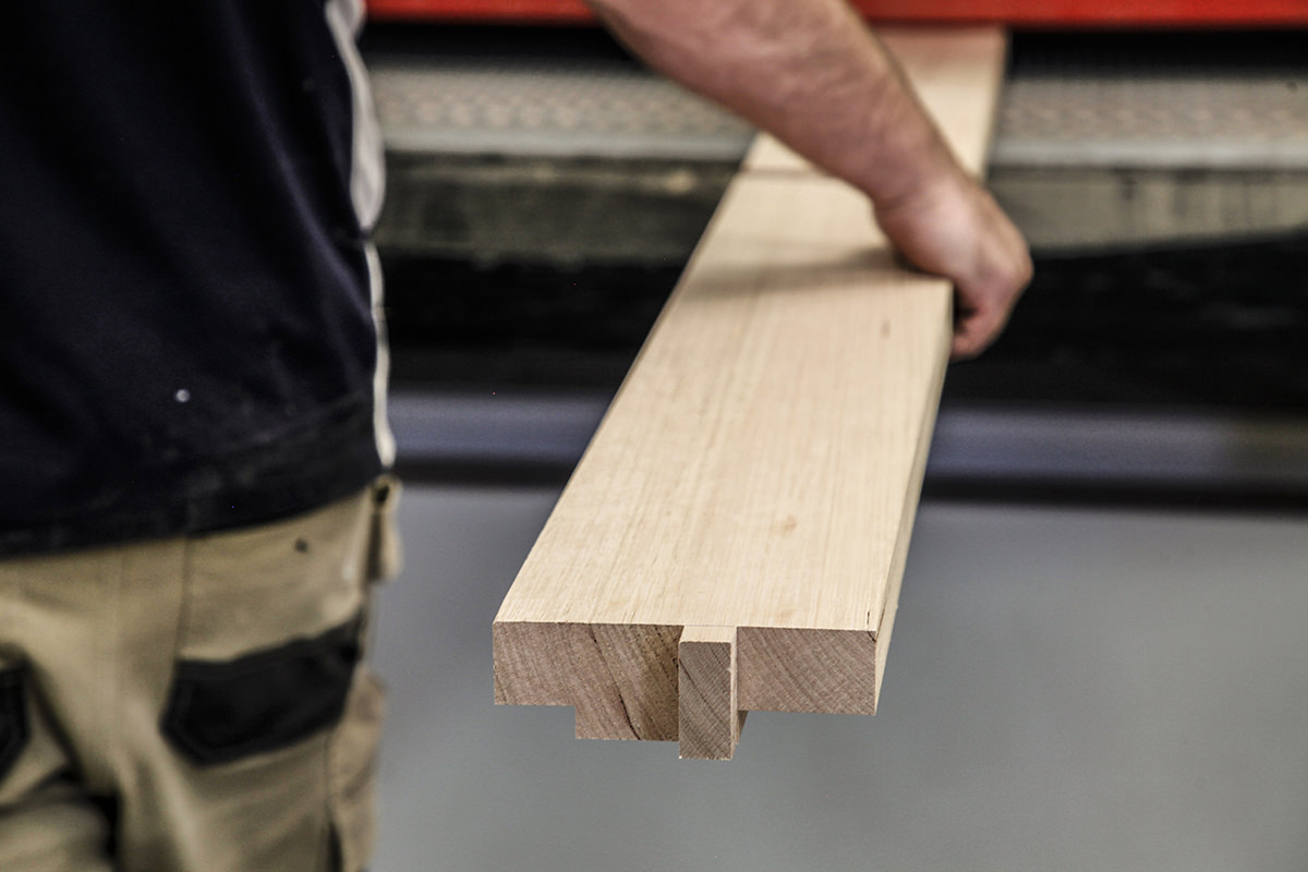 A tenon at the end of a piece of timber in the McKay Joinery workshop